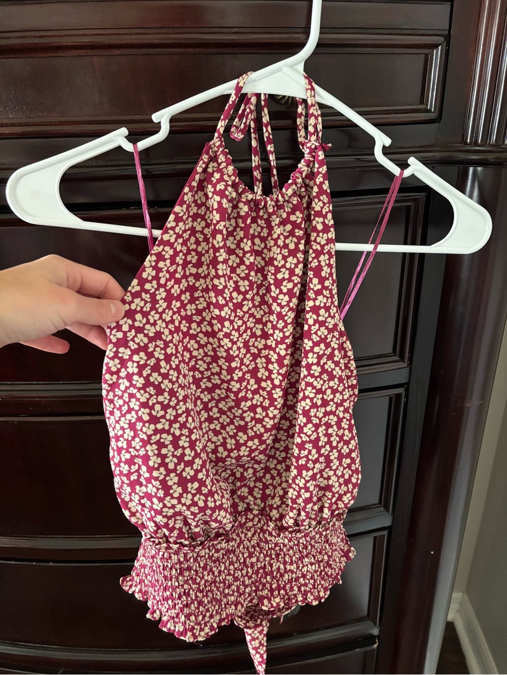 Floral Halter Top in Burgundy and Cream